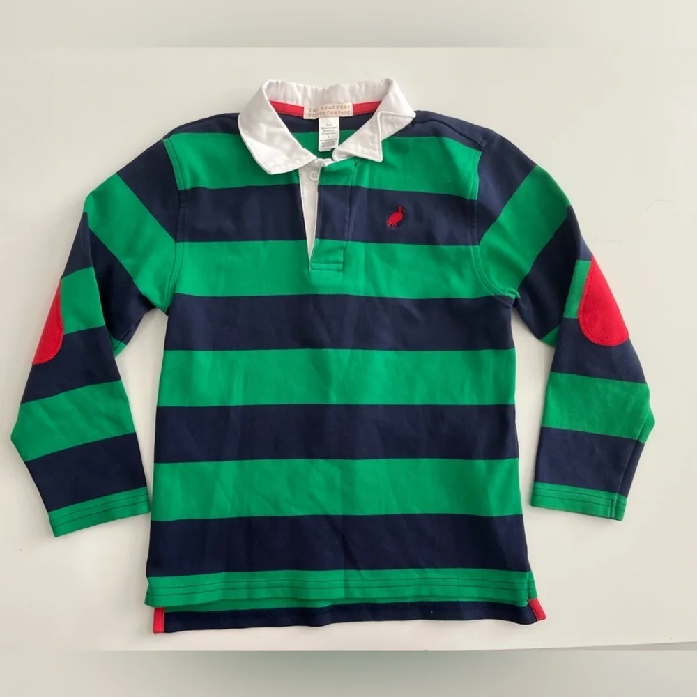 The Beaufort Bonnet Company Green and Navy Kids Polo